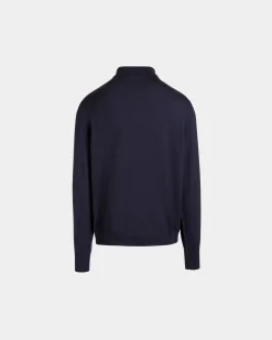 Langärmeliges Poloshirt Aus Kaschmirgemisch In Navy Blue Mit Bally Crest-Logo