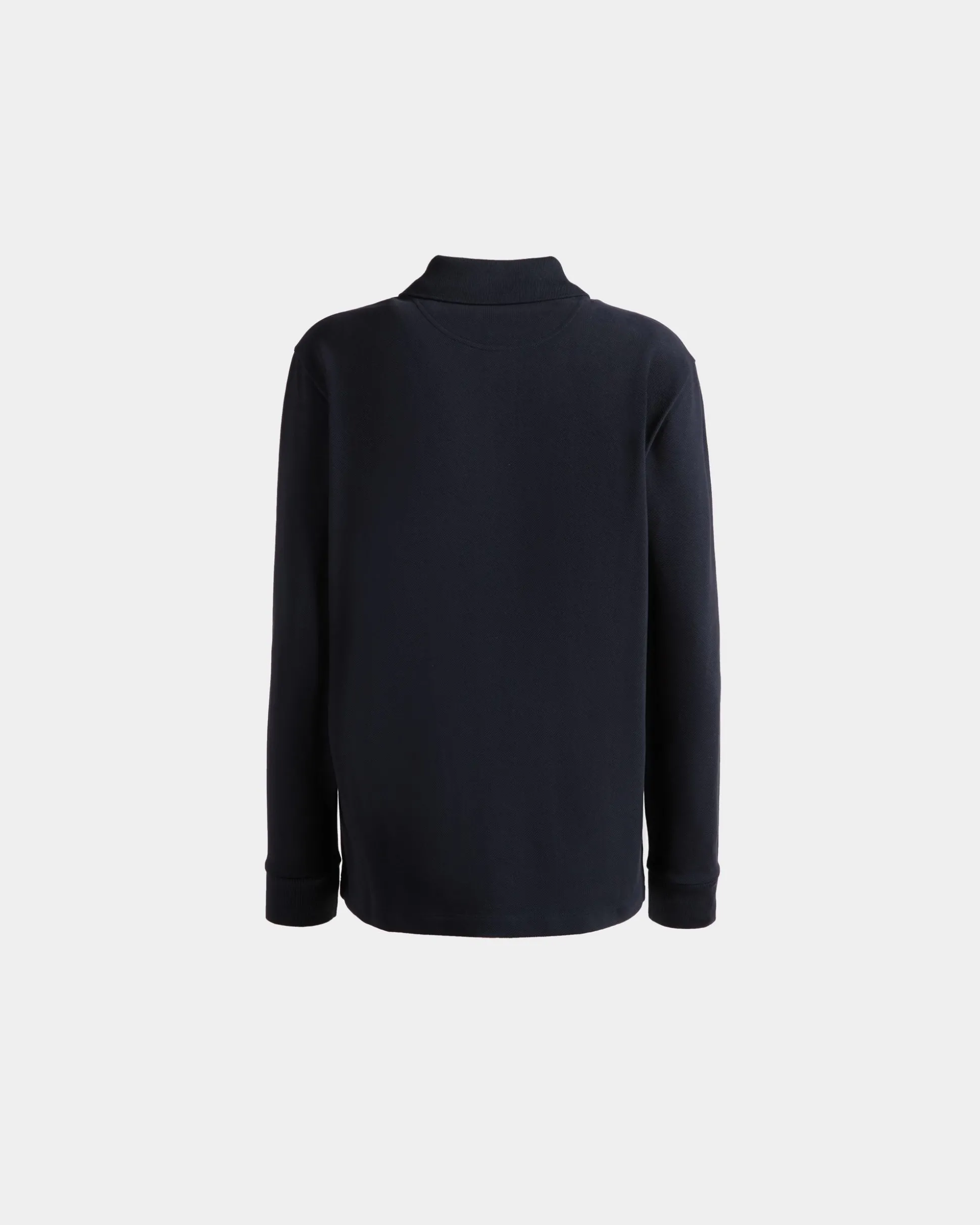 Langärmeliges Poloshirt Aus Baumwolle In Navy Blue Mit Bally Crest Logo