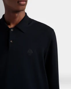 Langärmeliges Poloshirt Aus Wolle In Navy Blue Mit Bally Crest Logo