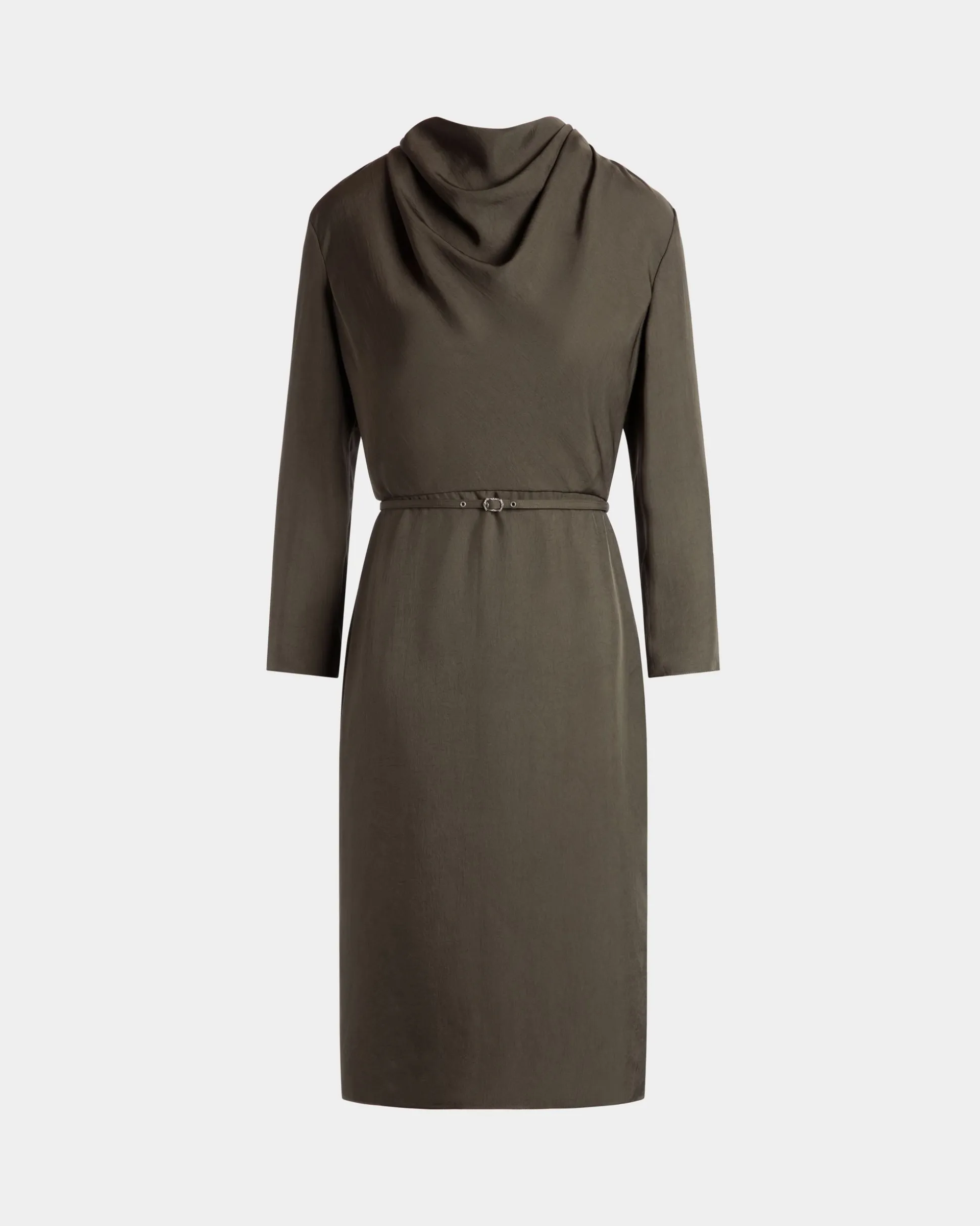 Midikleid Mit Gürtel Aus Fließendem Twill In Military Green