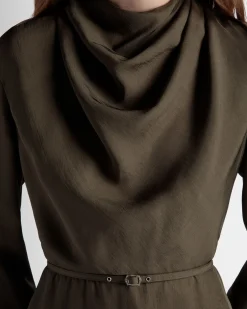 Midikleid Mit Gürtel Aus Fließendem Twill In Military Green