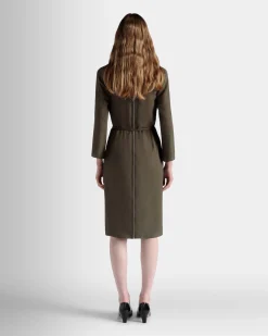 Midikleid Mit Gürtel Aus Fließendem Twill In Military Green