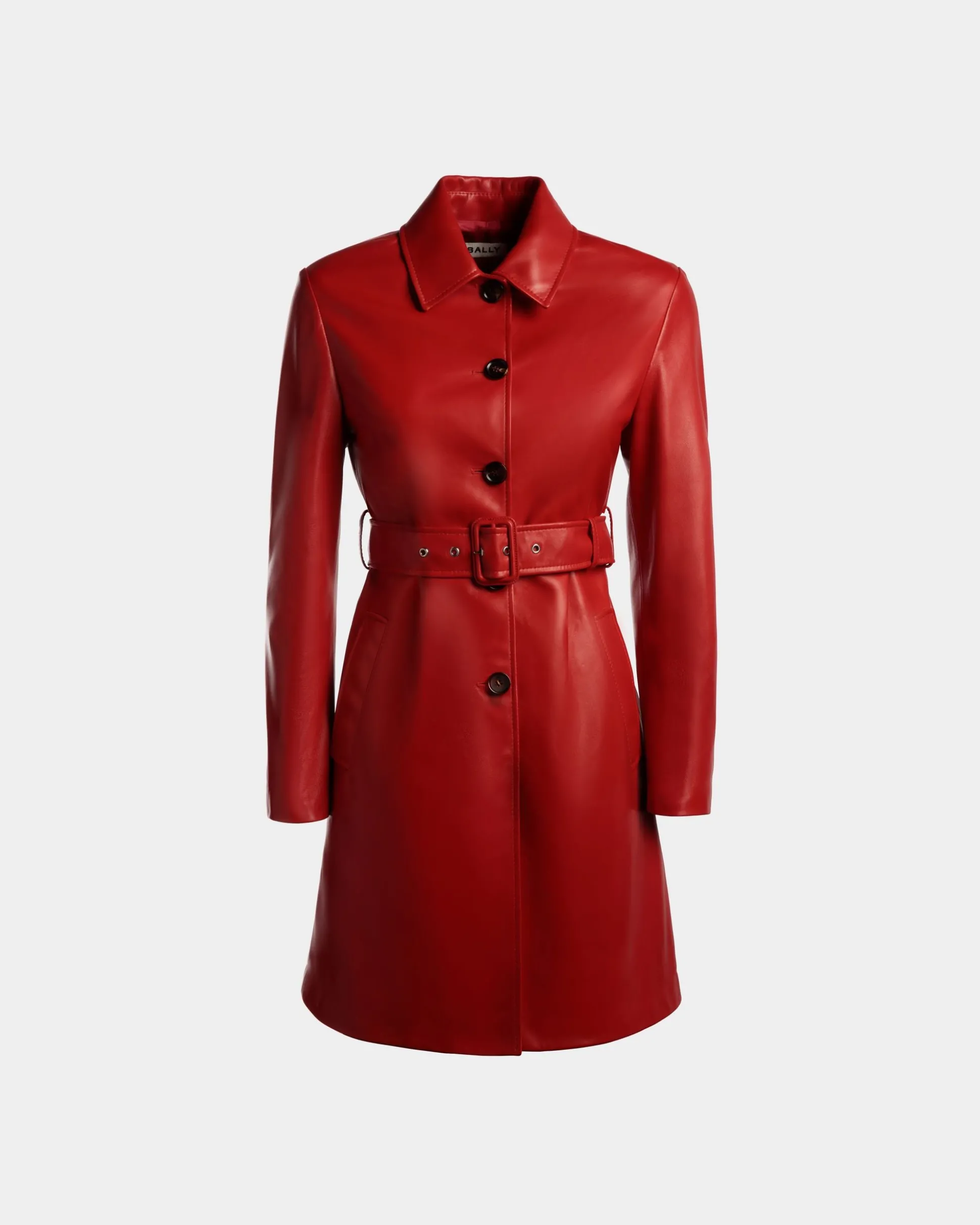 Midi-Mantel Mit Gürtel Aus Leder In Candy Red