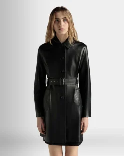 Midi-Mantel Mit Gürtel Aus Leder In Schwarz
