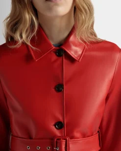 Midi-Mantel Mit Gürtel Aus Leder In Candy Red