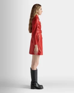 Midi-Mantel Mit Gürtel Aus Leder In Candy Red