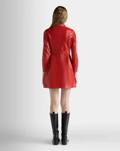 Midi-Mantel Mit Gürtel Aus Leder In Candy Red