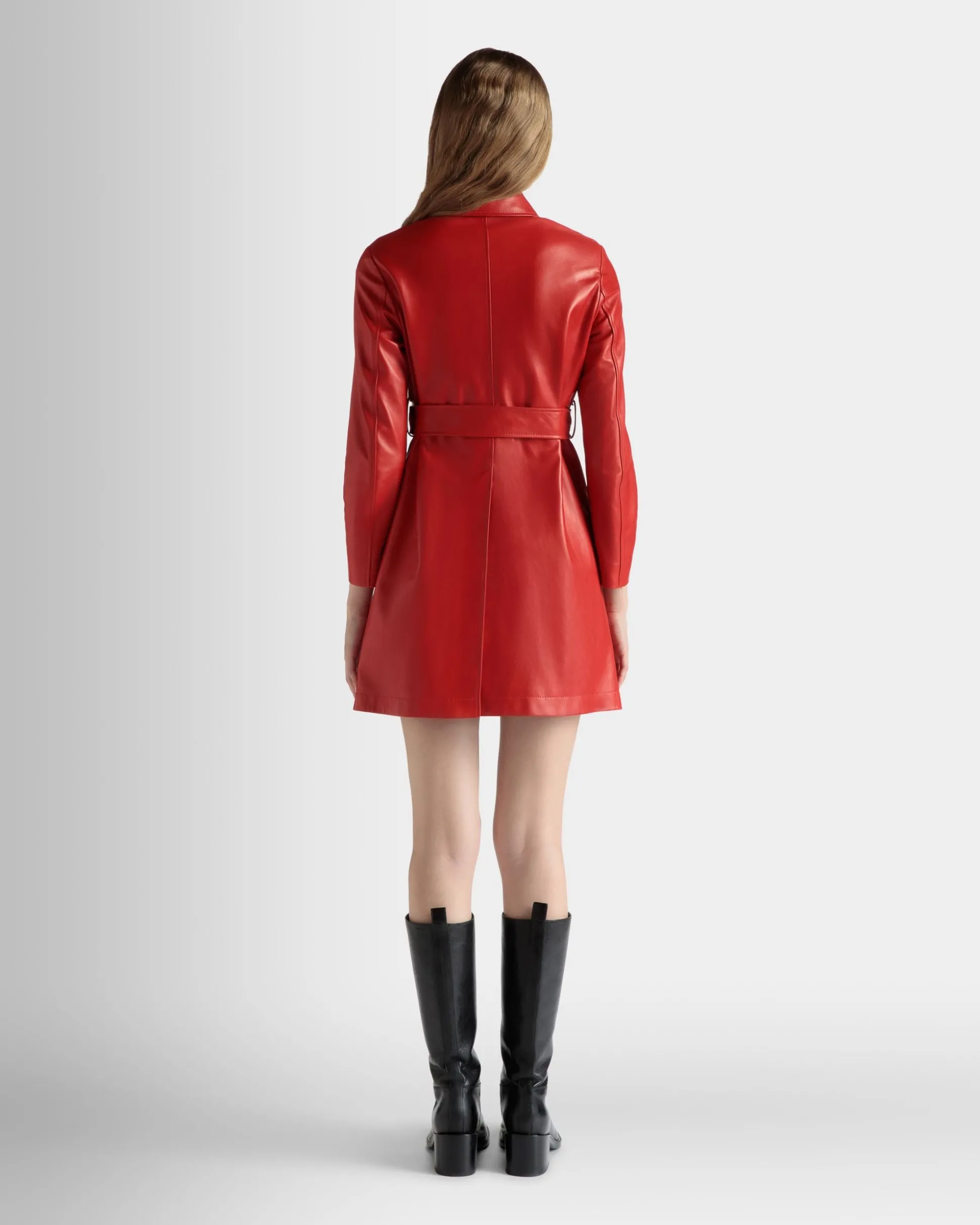 Midi-Mantel Mit Gürtel Aus Leder In Candy Red