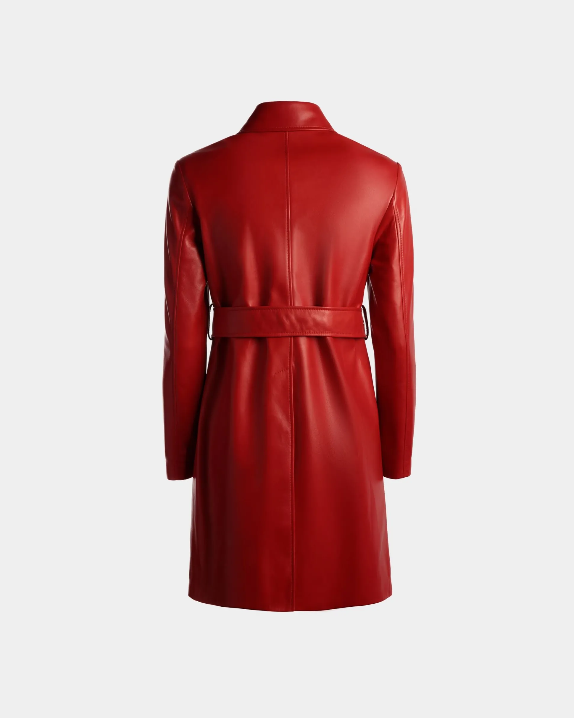 Midi-Mantel Mit Gürtel Aus Leder In Candy Red