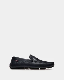 Pilot Driver-Schuh Aus Genarbtem Leder In Marineblau