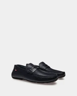 Pilot Driver-Schuh Aus Genarbtem Leder In Marineblau