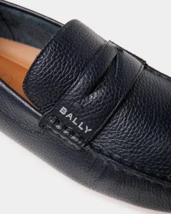 Pilot Driver-Schuh Aus Genarbtem Leder In Marineblau