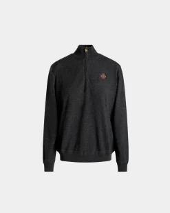 Pullover Mit Reißverschlusskragen Aus Dunkelgrauem Wolle-Kaschmir-Mix