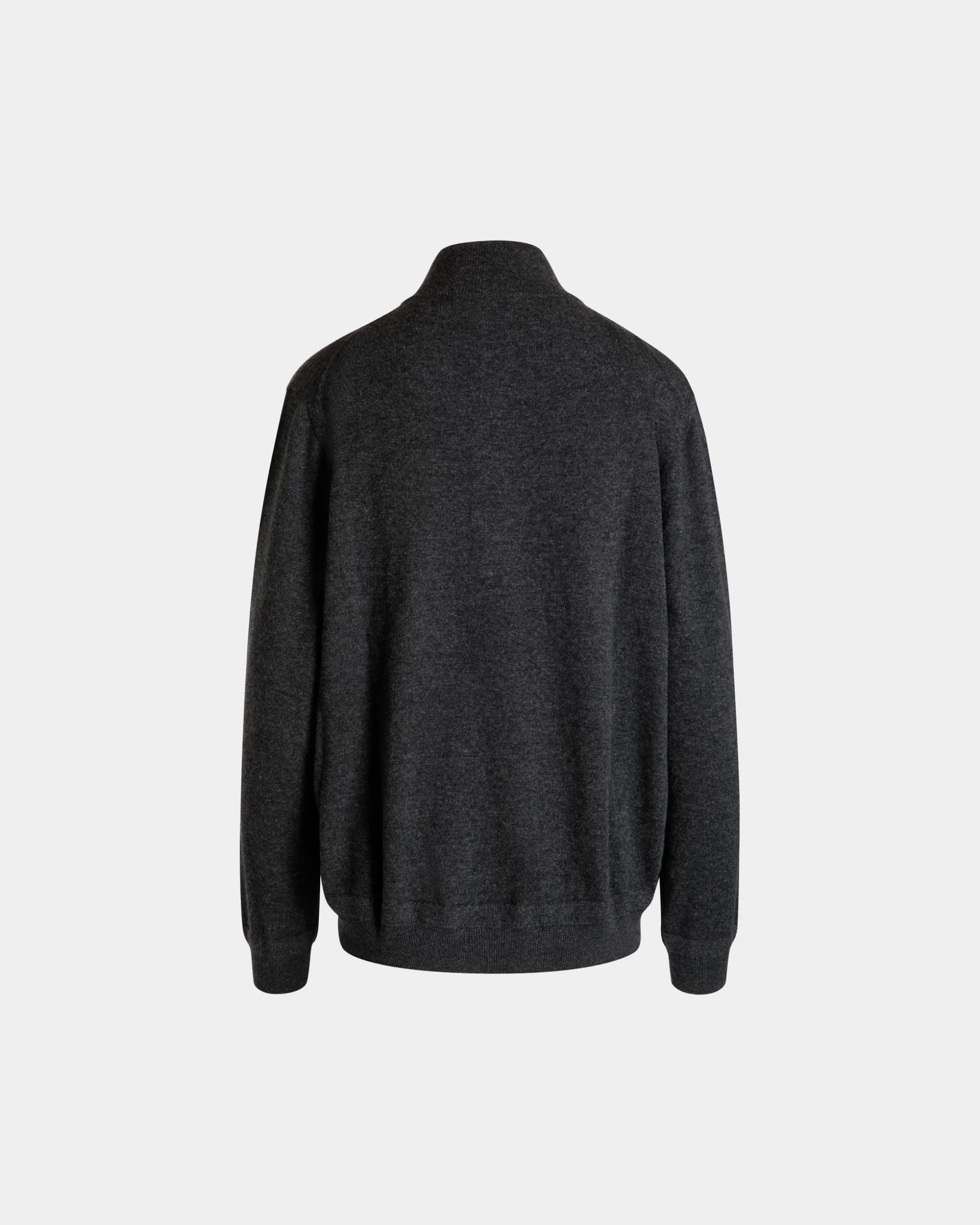 Pullover Mit Reißverschlusskragen Aus Dunkelgrauem Wolle-Kaschmir-Mix