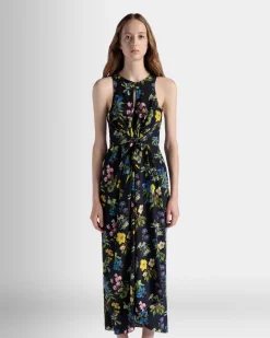 Ärmelloses Midikleid Aus Seide Mit Alpenblumen-Print