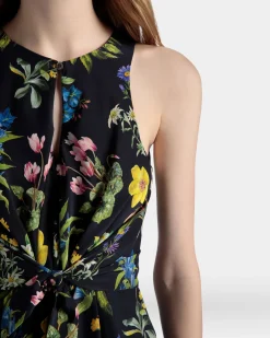Ärmelloses Midikleid Aus Seide Mit Alpenblumen-Print