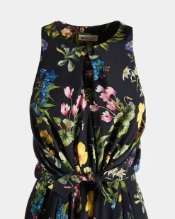 Ärmelloses Midikleid Aus Seide Mit Alpenblumen-Print