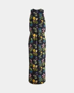 Ärmelloses Midikleid Aus Seide Mit Alpenblumen-Print