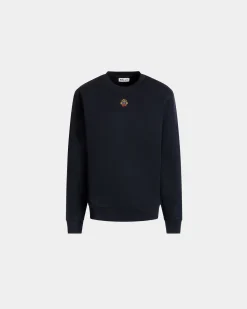 Rundhalspullover Aus Baumwolle In Navy Blue Mit Bally Crest Logo