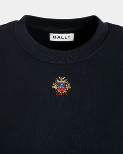 Rundhalspullover Aus Baumwolle In Navy Blue Mit Bally Crest Logo