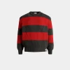 Rundhalspullover Aus Wolle In Candy Red Und Dunkelgrau Mit Bally Crest Logo