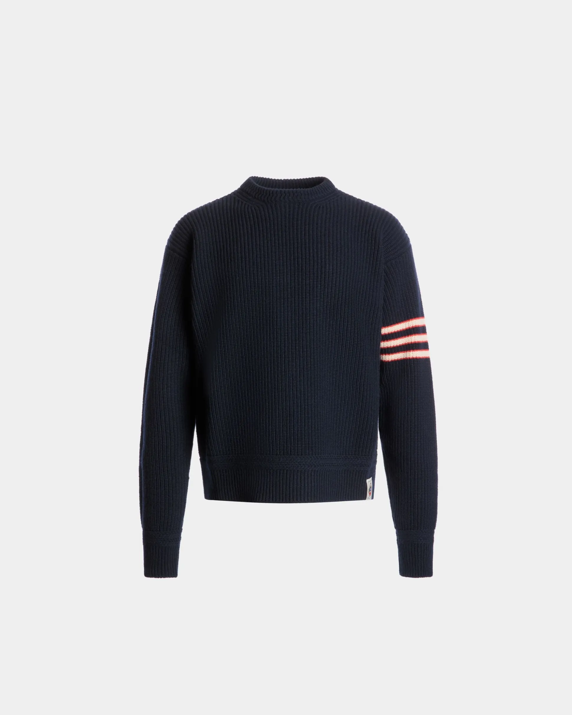 Rundhalspullover Aus Wolle In Navy Blue Mit Bally Crest Logo