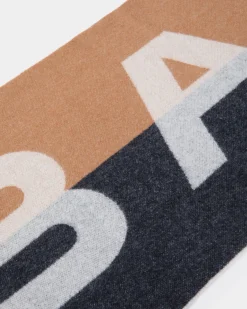 Schal Aus Kaschmirmix In Braun Und Navy Blue Mit Logo