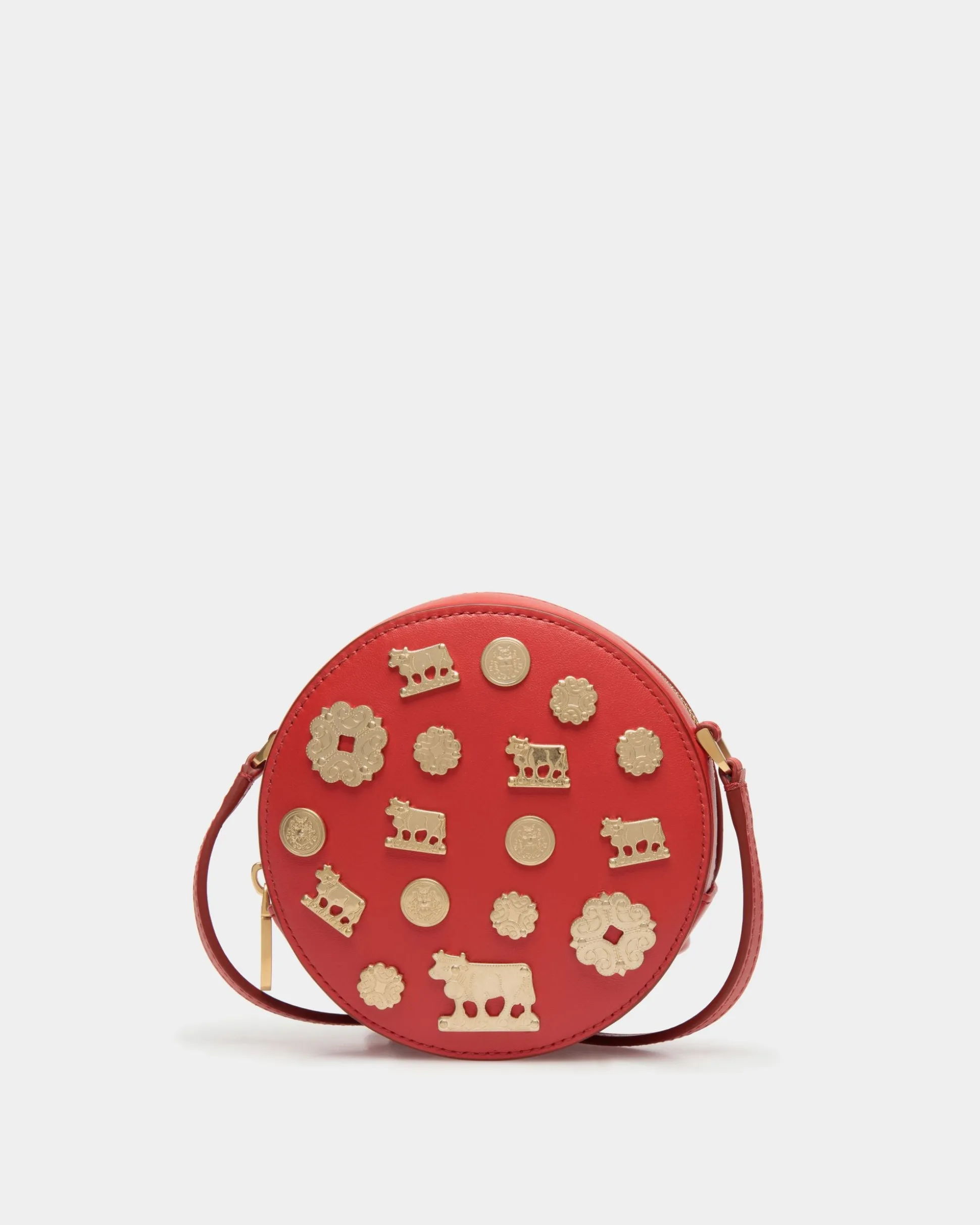 Swissness Round Minibag Mit Nieten Aus Leder In Candy Red