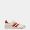 Tennis Sneaker Aus Leder In Weiß Und Candy Red