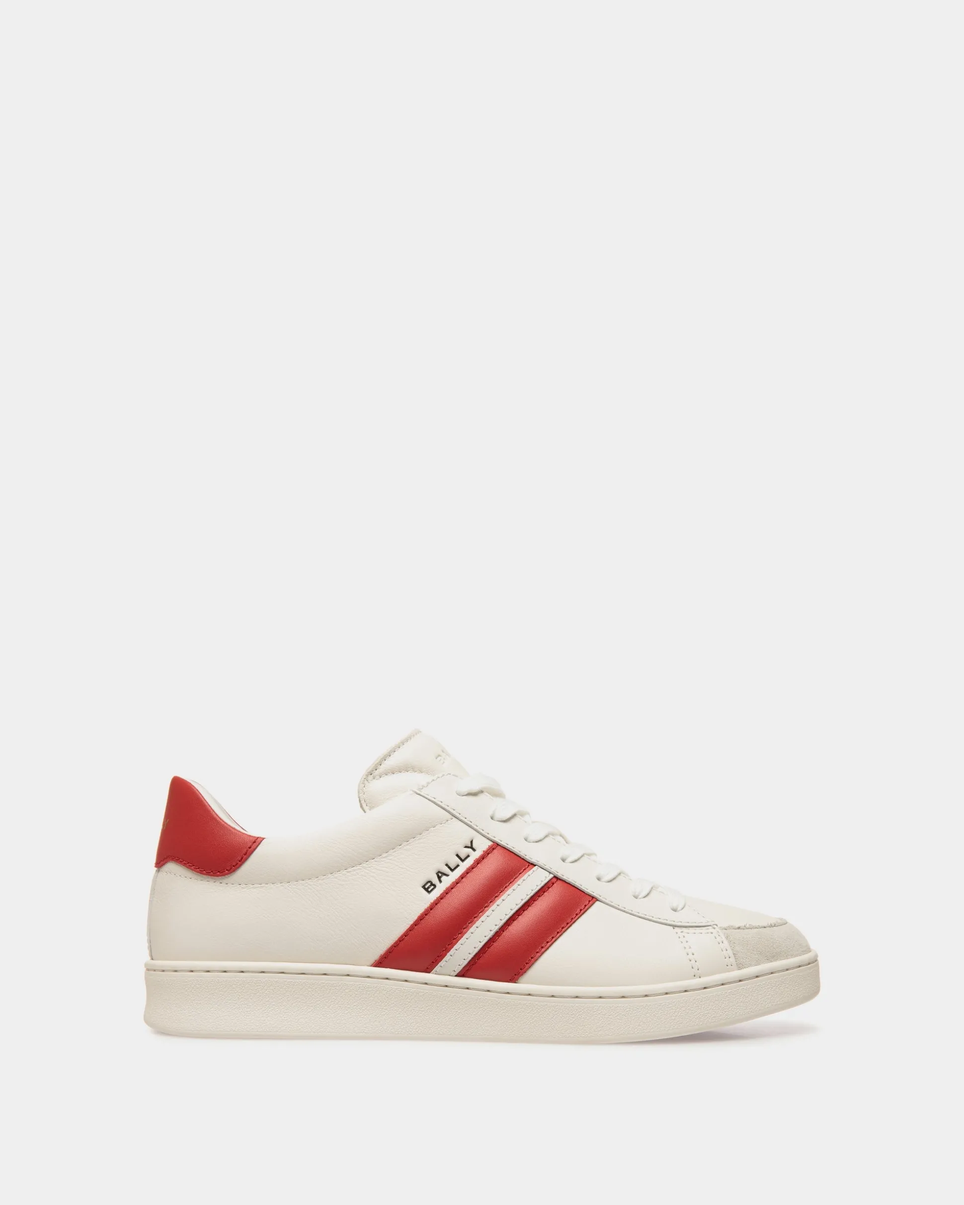 Tennis Sneaker Aus Leder In Weiß Und Candy Red