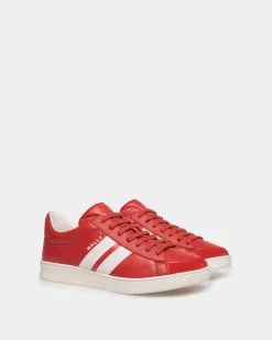 Tennis Sneaker Aus Leder In Candy Red Und Weiß