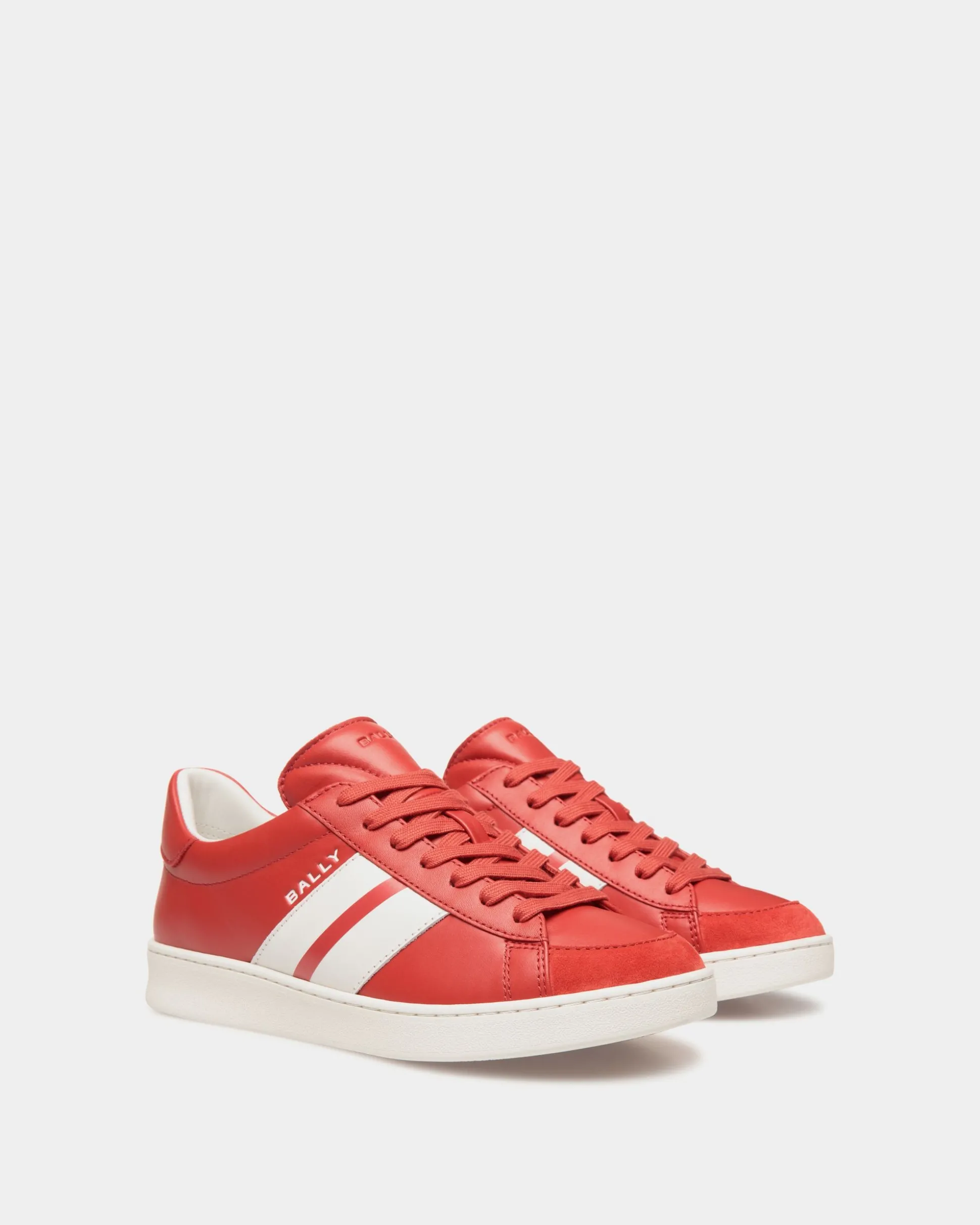 Tennis Sneaker Aus Leder In Candy Red Und Weiß