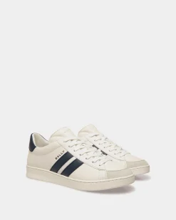 Tennis Sneaker Aus Leder In Weiß Und Navy Blue