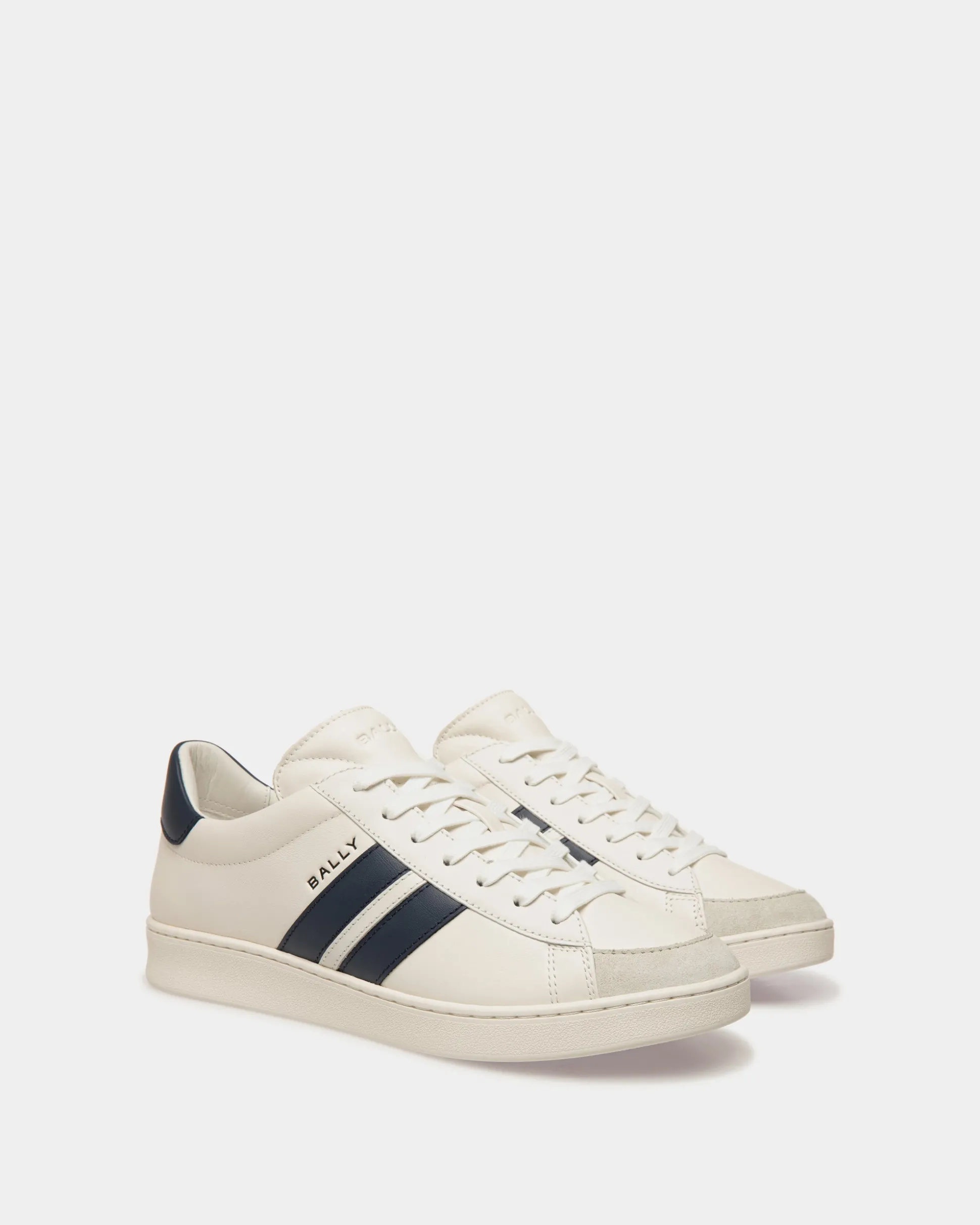 Tennis Sneaker Aus Leder In Weiß Und Navy Blue