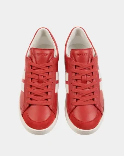 Tennis Sneaker Aus Leder In Candy Red Und Weiß