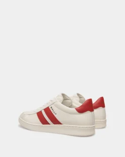 Tennis Sneaker Aus Leder In Weiß Und Candy Red