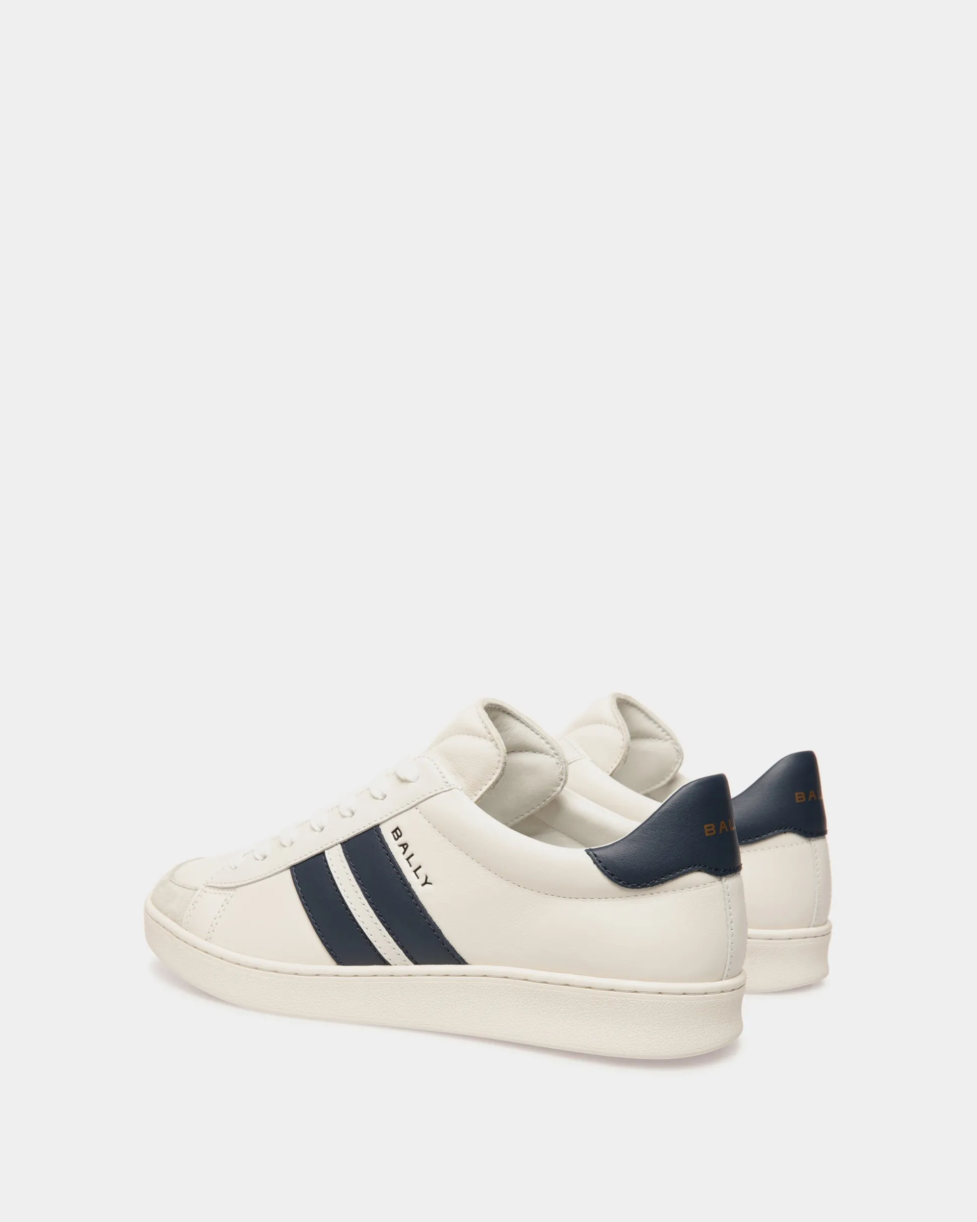 Tennis Sneaker Aus Leder In Weiß Und Navy Blue