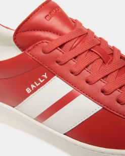 Tennis Sneaker Aus Leder In Candy Red Und Weiß