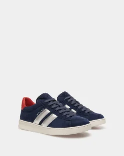 Tennis Sneaker Aus Veloursleder In Navy Blue Und Candy Red