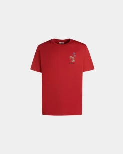T-Shirt Aus Baumwolle In Candy Red Mit Mountain Flower-Print