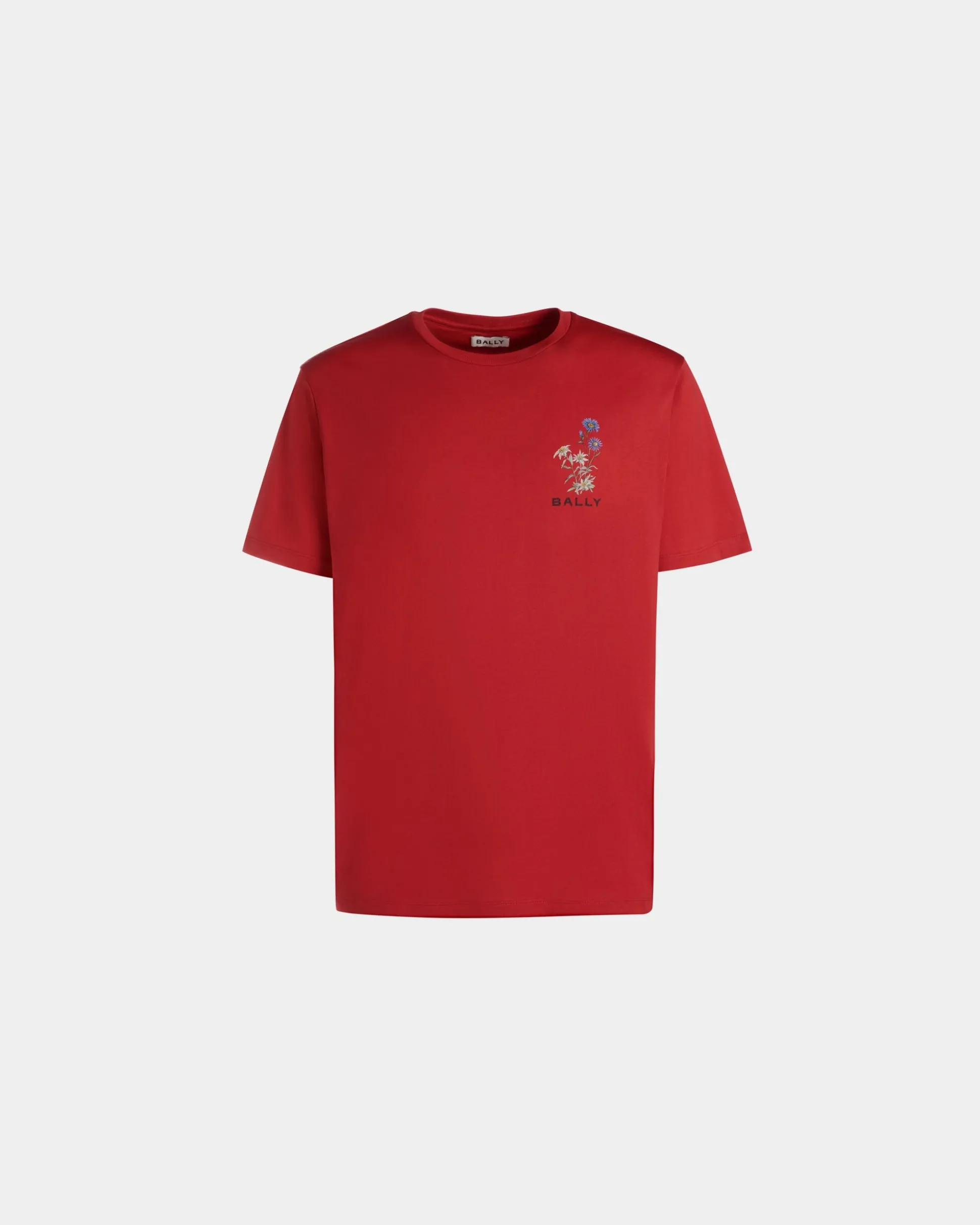 T-Shirt Aus Baumwolle In Candy Red Mit Mountain Flower-Print