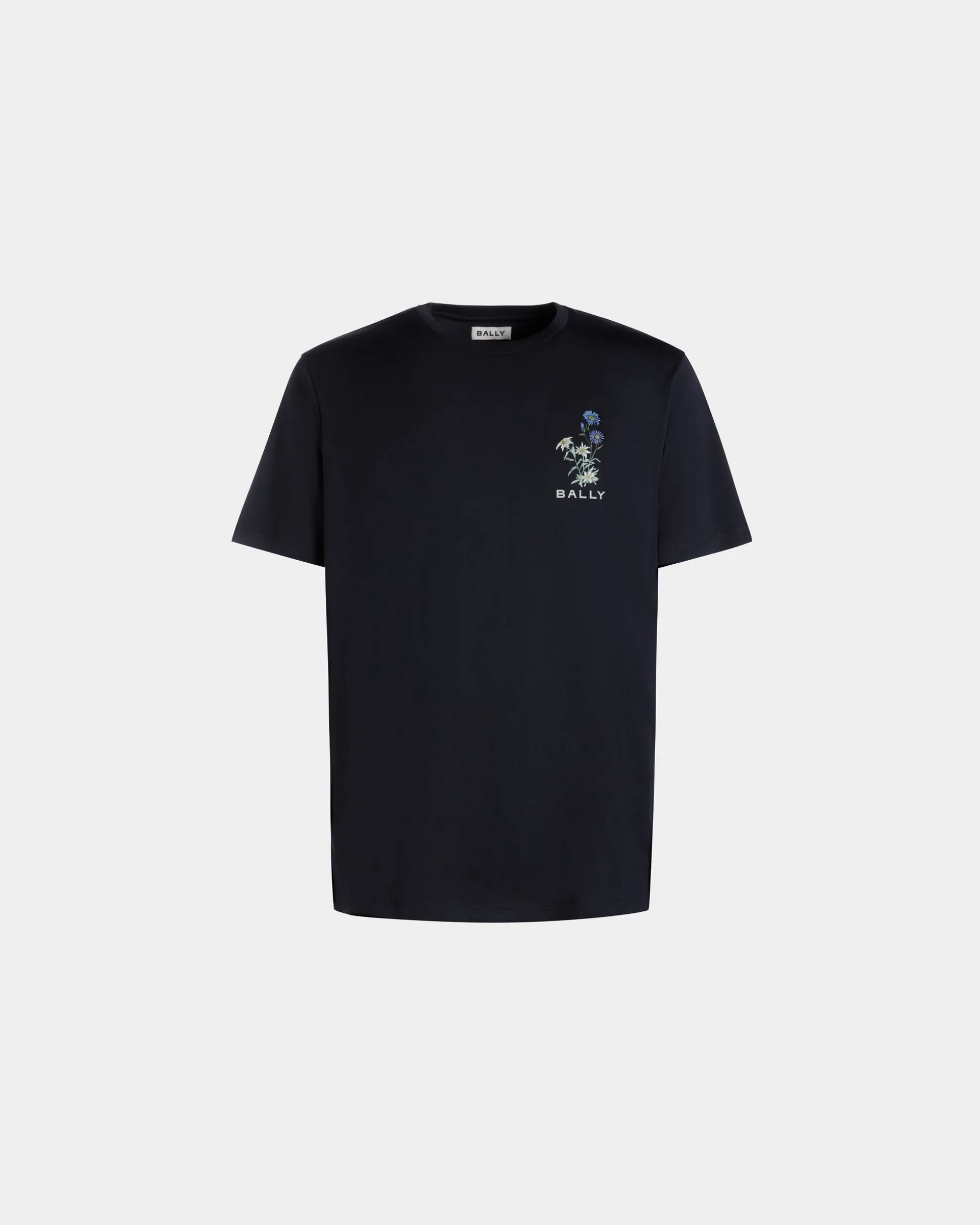 T-Shirt Aus Baumwolle In Navy Blue Mit Mountain Flower-Print