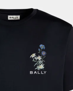 T-Shirt Aus Baumwolle In Navy Blue Mit Mountain Flower-Print
