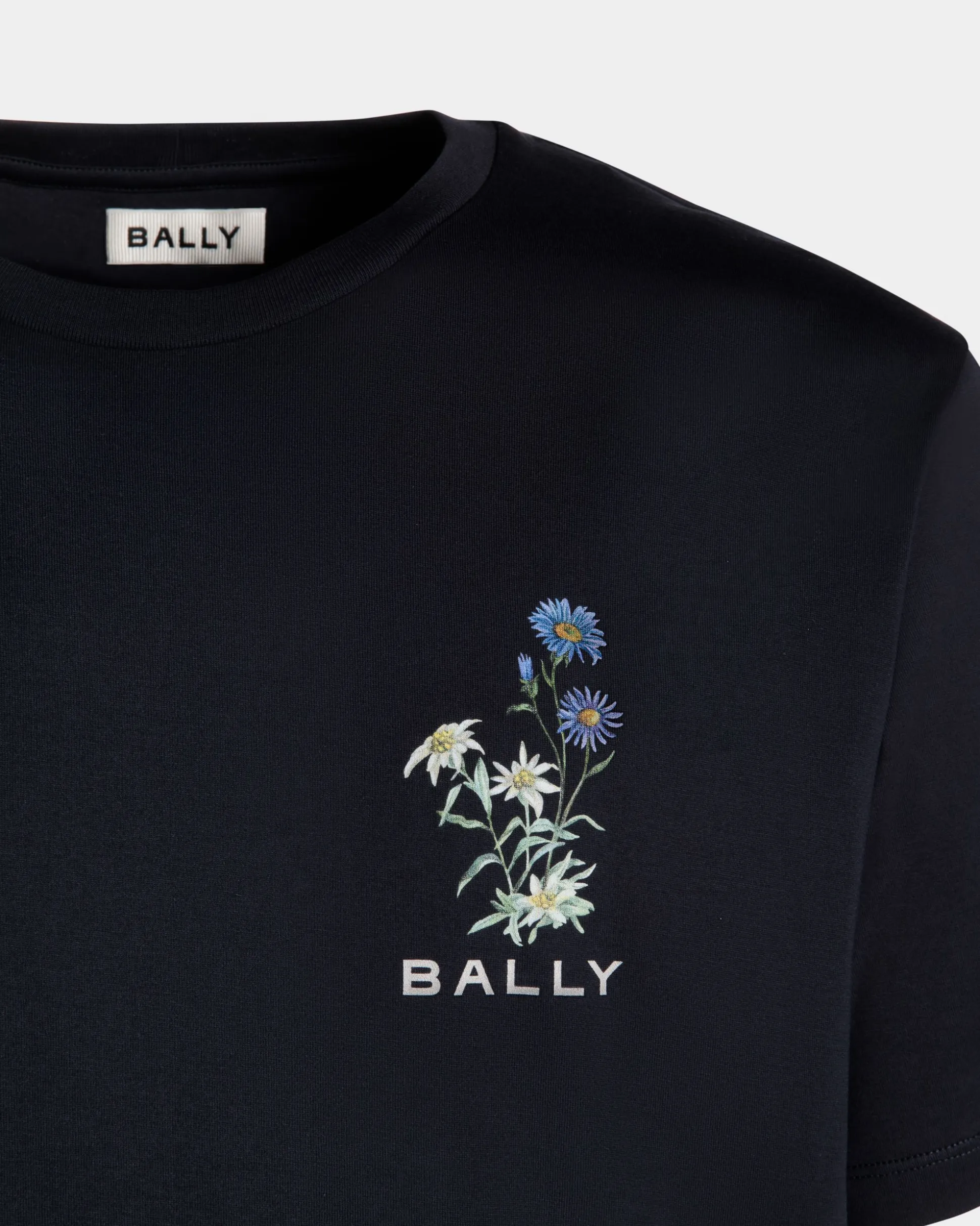 T-Shirt Aus Baumwolle In Navy Blue Mit Mountain Flower-Print