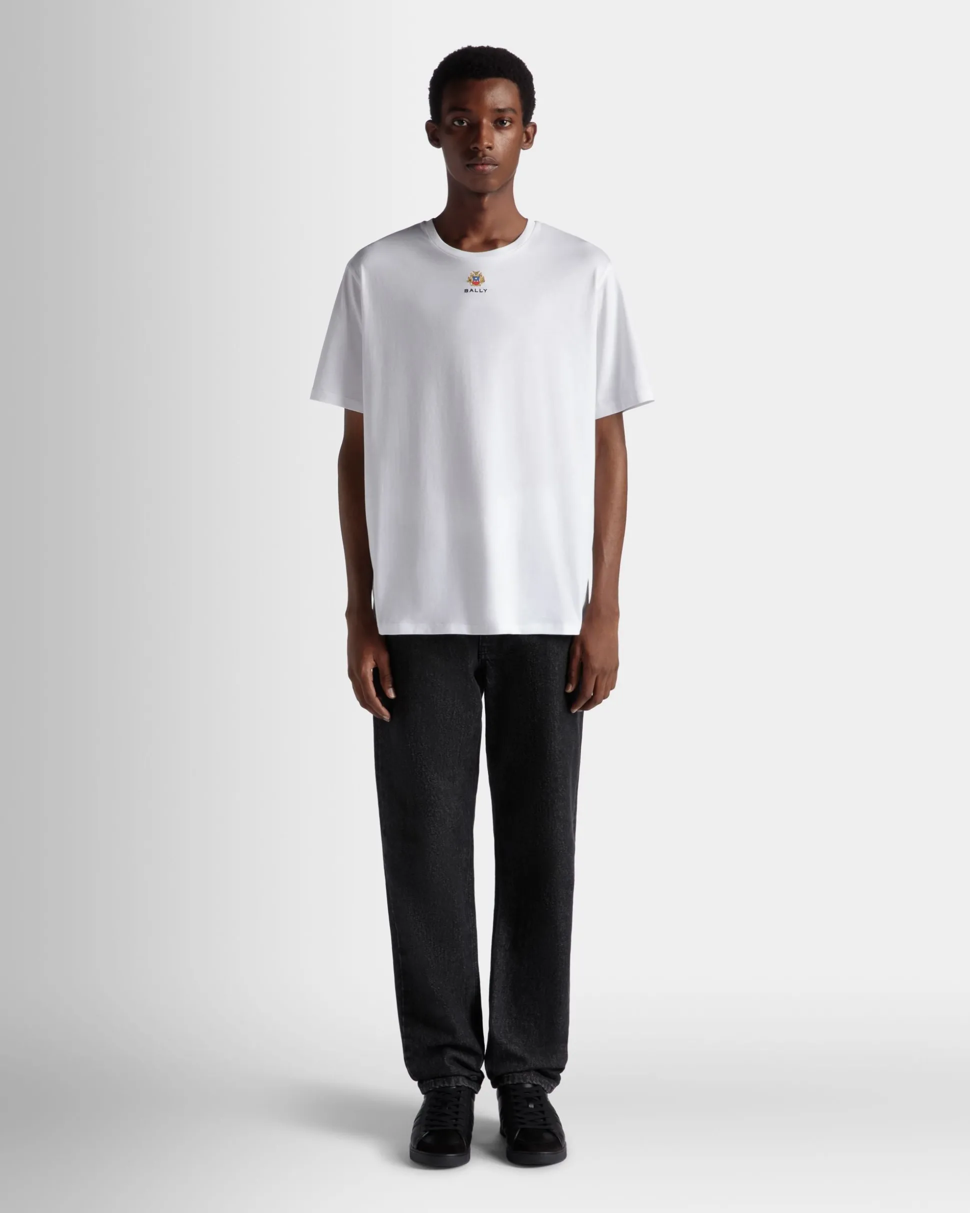 T-Shirt Aus Baumwolle In Weiß Mit Bally Crest Logo