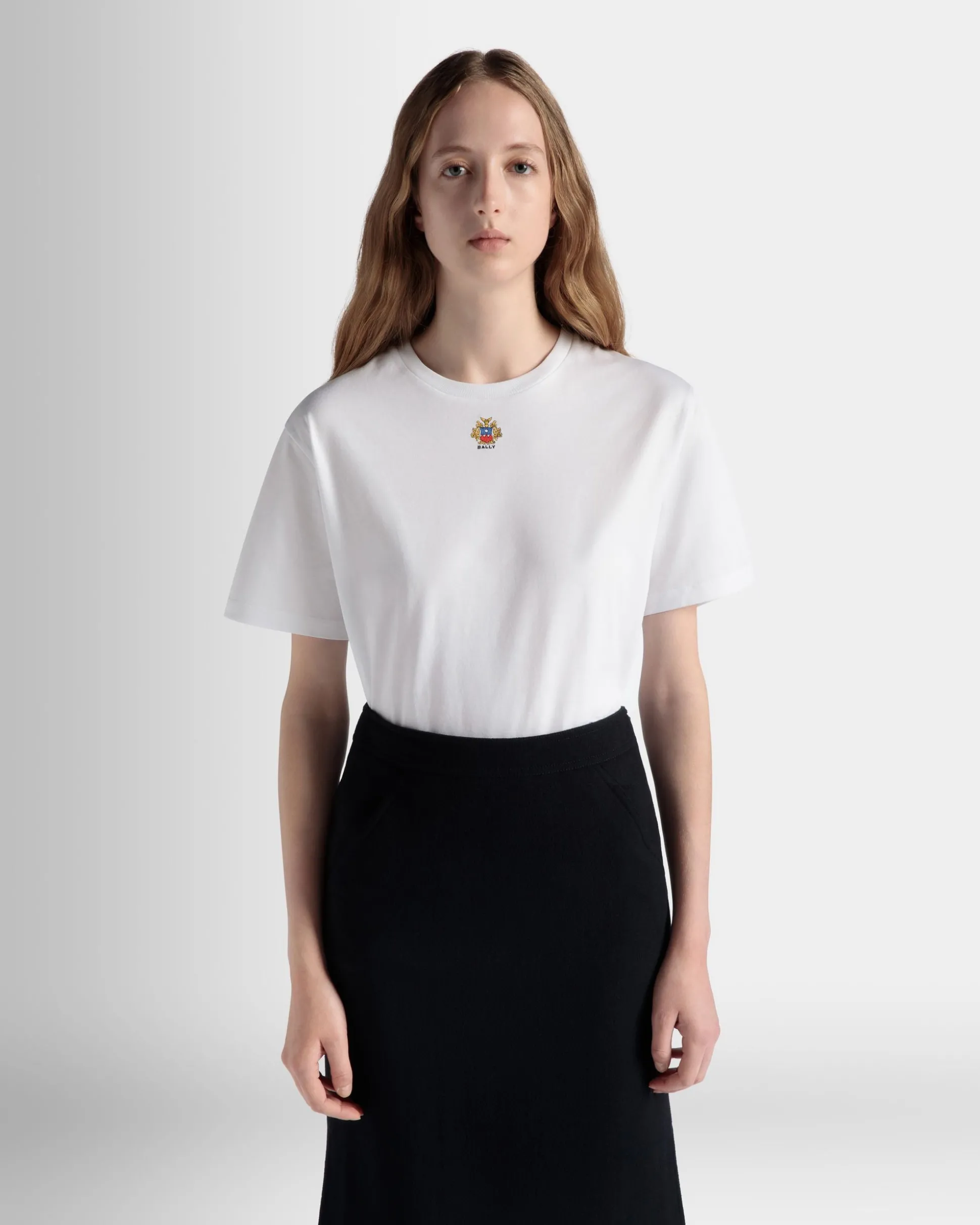T-Shirt Aus Baumwolle In Weiß Mit Bally Crest Logo
