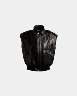 Weste Aus Leder In Schwarz