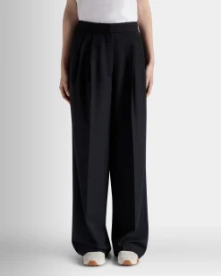 Wide Leg-Hose Für Damen Aus Wollmix In Navy Blue