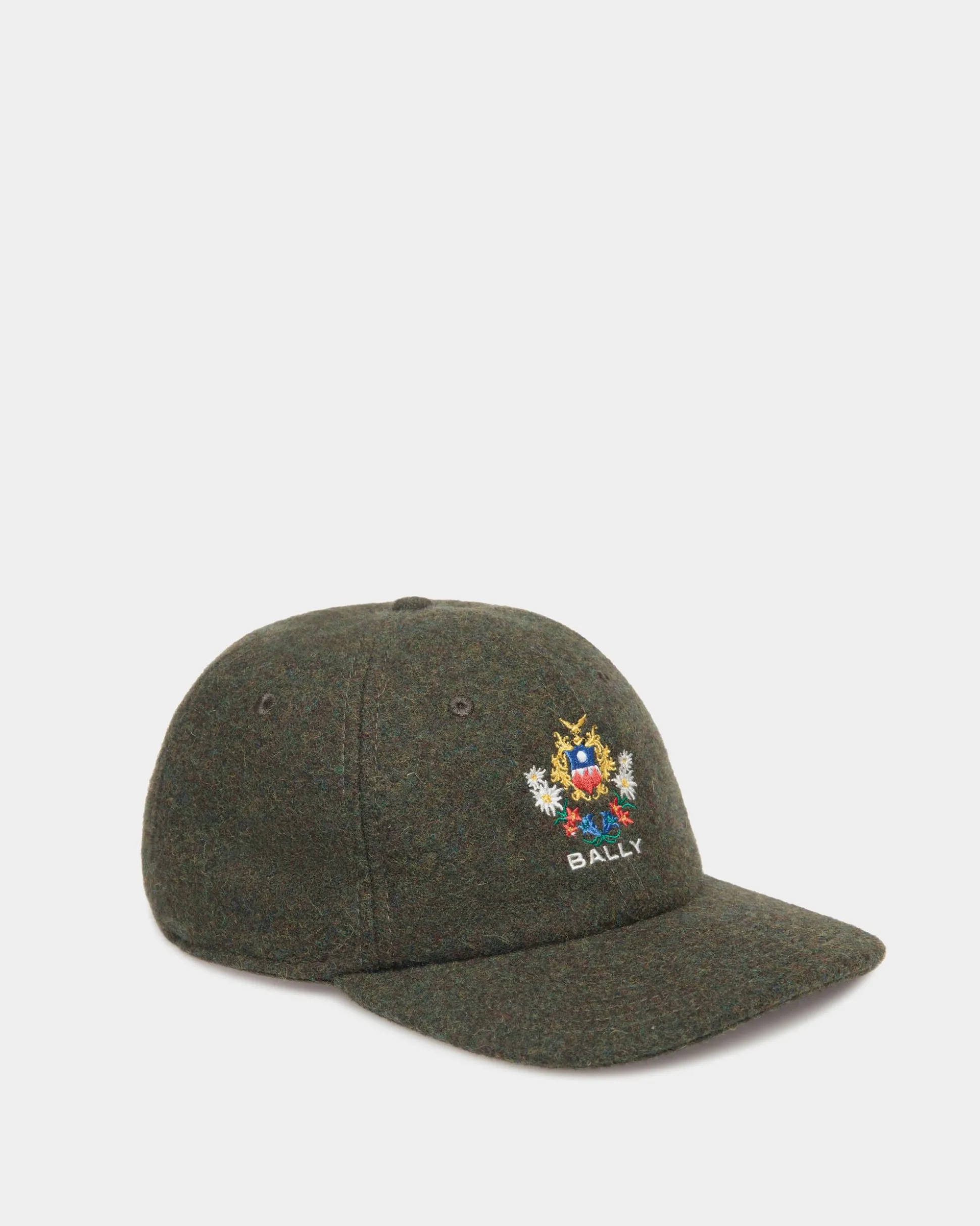 Winter Capsule Baseballmütze Mit Alpenblumen Aus Wolle In Dunkelgrün