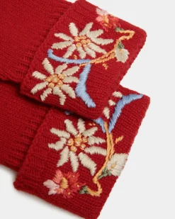 Winter Capsule Handschuhe Mit Alpenblumen Aus Wolle In Rot